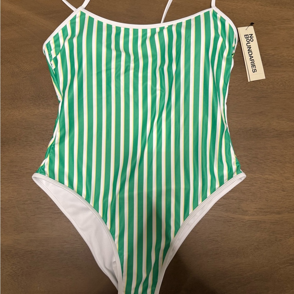 No Boundaries Green & White Striped One-Piece Swimsuit